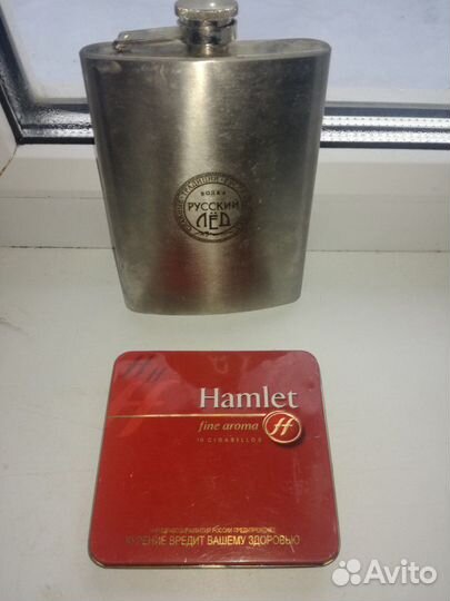 Фляжка нержавейка и портсигар металлический