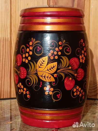 Керамический кувшин, бочонок Хохлома, поднос СССР