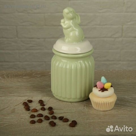 Банка для сыпучих продуктов с зайкой, керамика