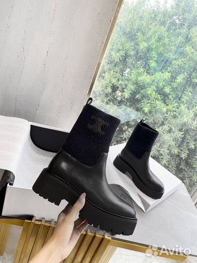 Ботинки женские натуральная кожа текстиль Celine