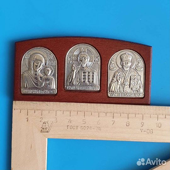 Икона триптих в машину дерево серебрение