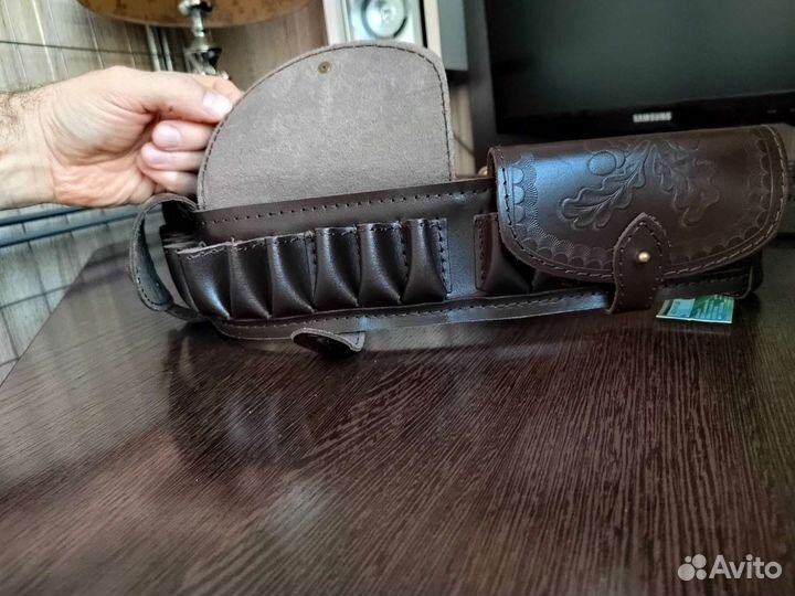 Патронташ 12 калибр, натуральная кожа