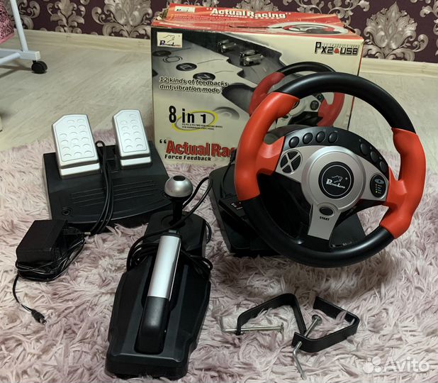 Игровой руль с педалями и коробкой передач