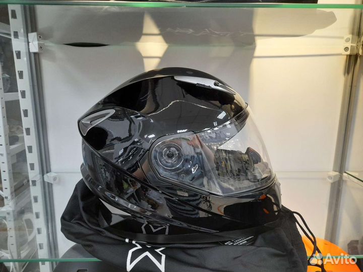 Мото шлем GXT черный глянец с очками DOT M