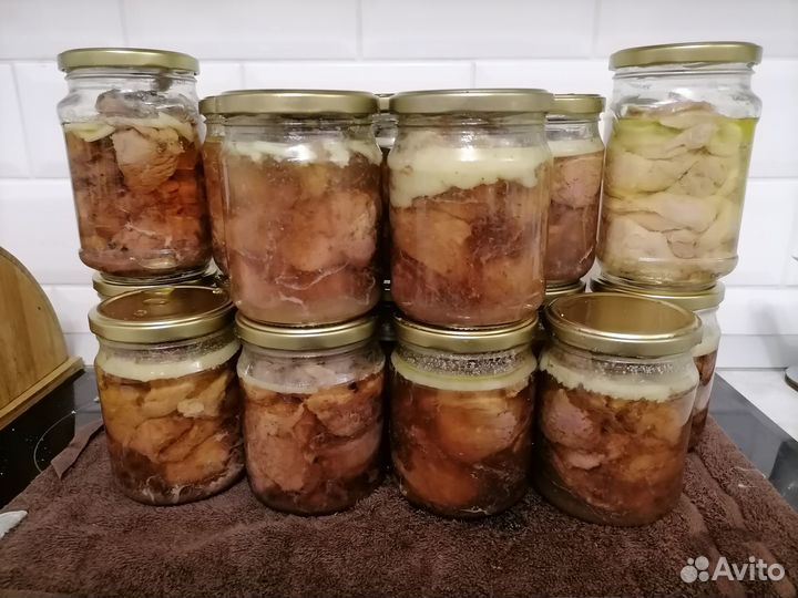 Тушенка домашняя, консервы рыбные, каши