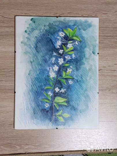 Картина акварелью берёзки 40х30 в новой раме