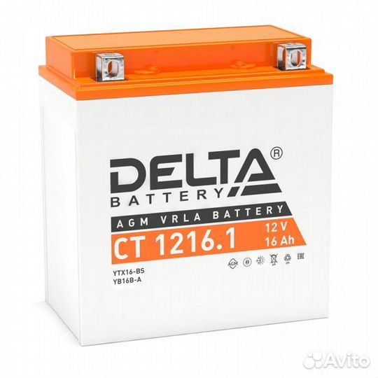 Мото аккумулятор Delta CT 1216.1 прям. пол. 16 Ач