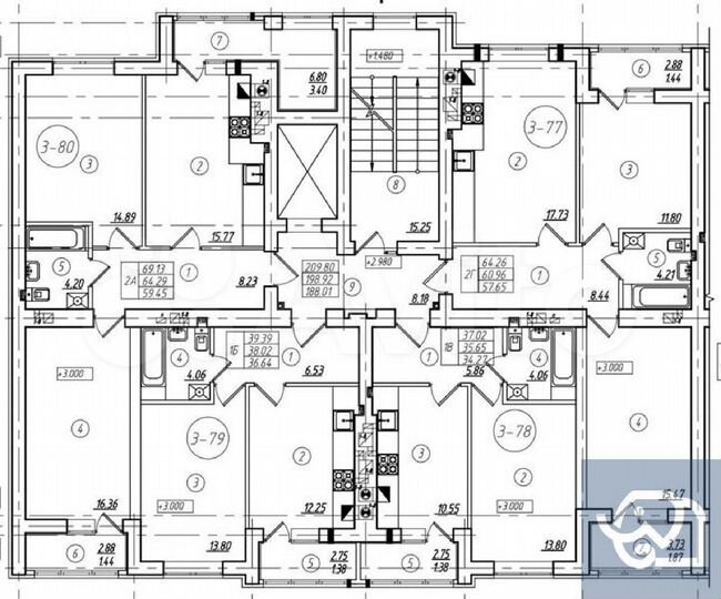 2-к. квартира, 64,3 м², 2/8 эт.
