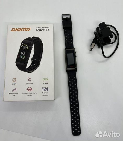 Умный фитнес браслет digma Force A8, черный новый
