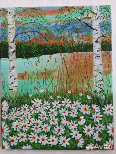Картина маслом на холсте.Ромашки