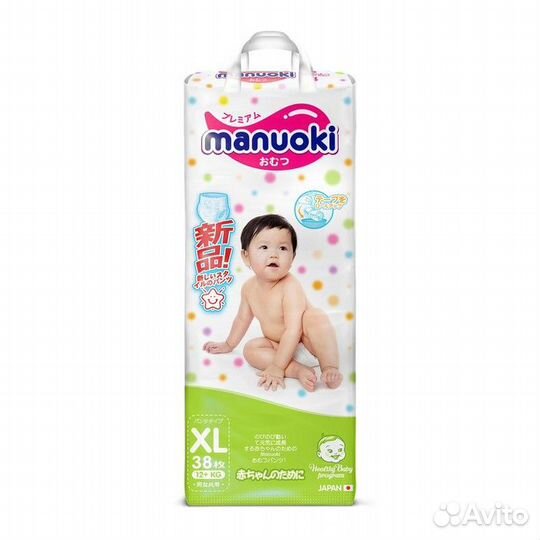 Подгузники-трусики Manuoki XL, 12+ кг, 38 шт