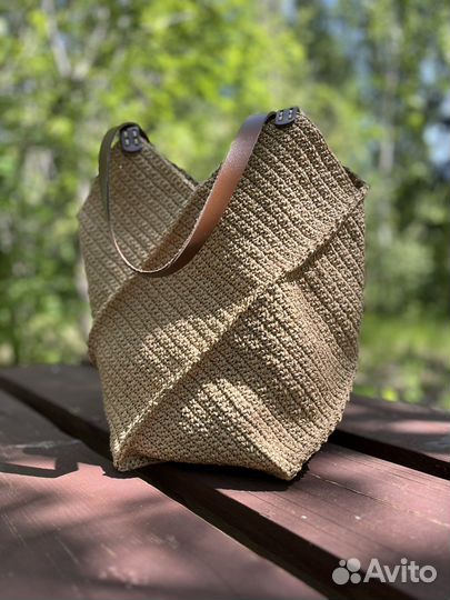 Сумка Диагональ из крученой рафии