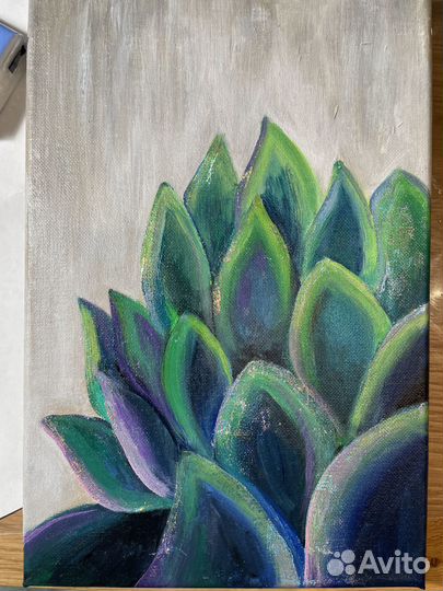 Картина с Цветком - холст на подрамнике, акрил