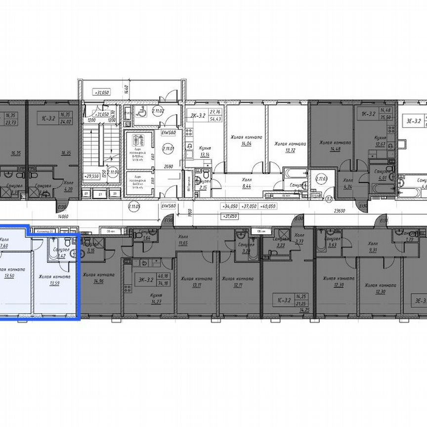 2-к. апартаменты, 60,3 м², 13/14 эт.