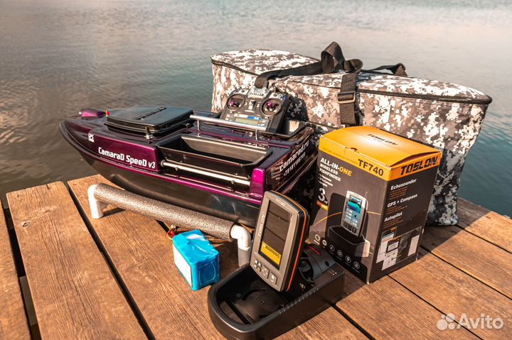 Кораблик для рыбалки:автопилот,эхолот740,25А,сумки