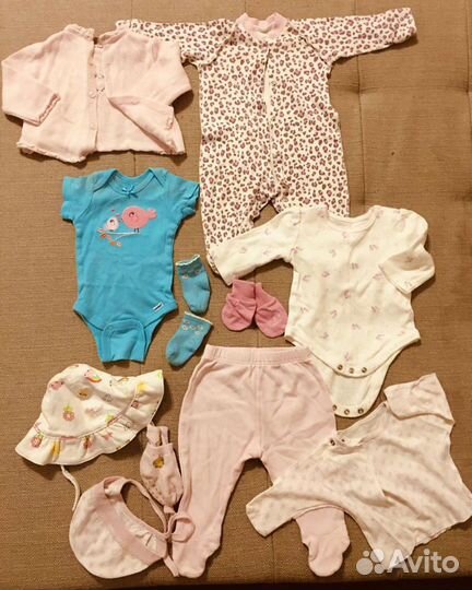 Одежда пакетами 0-3 мес, 62 см, на девочку
