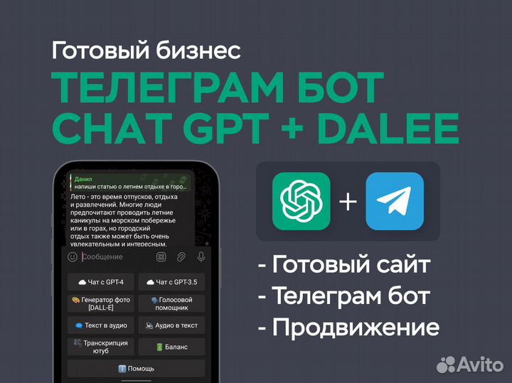 Готовый бизнес. Телеграм бот chatgpt+сайт
