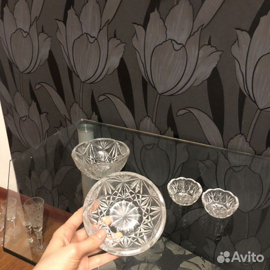 Салатницы с соусницами Чехия хрусталь винтаж 70-е
