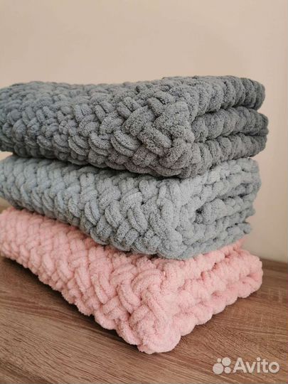 Плюшевый вязаный детский плед