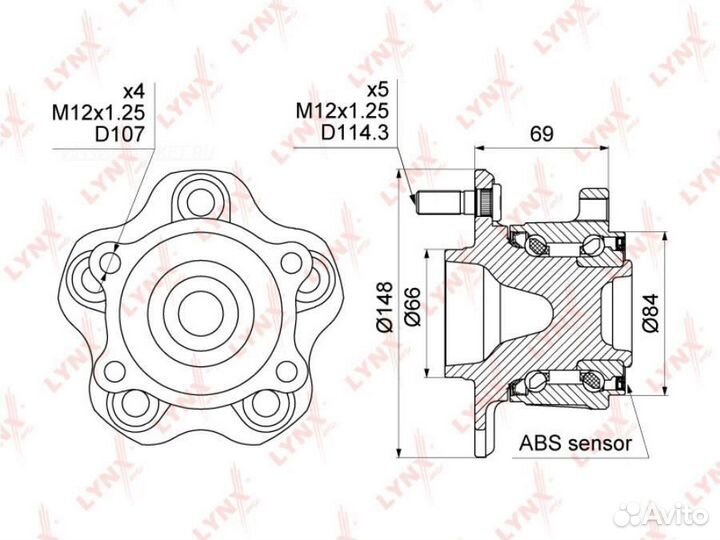 Lynxauto WH-1009 Ступица колеса зад прав/лев
