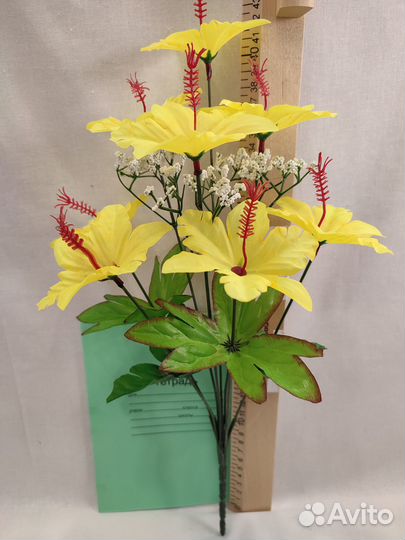 Искусственные цветы букет гибискус 8 соцветий 44см