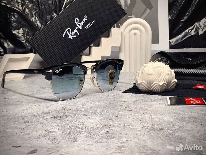 Очки Ray Ban Клабмастер серебристые