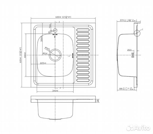 Мойка накладная 60 на 60