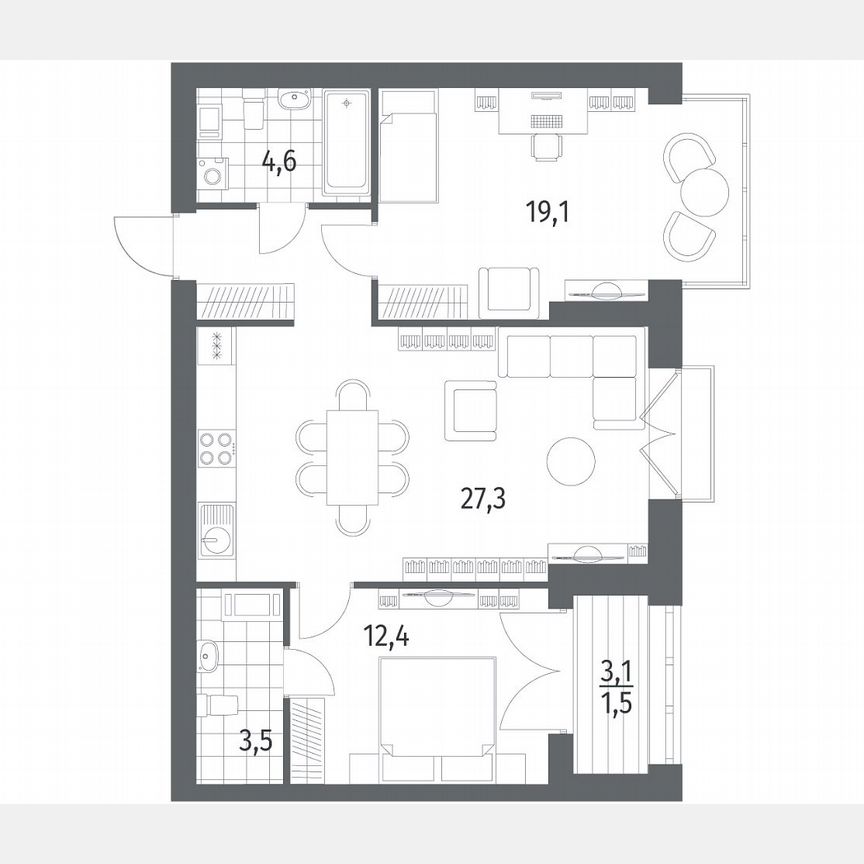 2-к. квартира, 73,2 м², 6/11 эт.