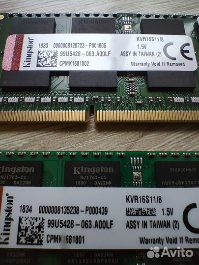 Оперативная память для ноутбука 8Gb kvr16s11/8