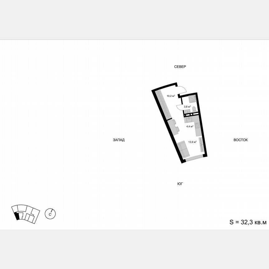 Квартира-студия, 32,3 м², 8/17 эт.