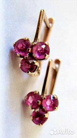 Советские золотые серьги 583 СССР Ежевика рубины