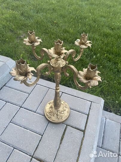 Старинный пятирожковый латунный подсвечник