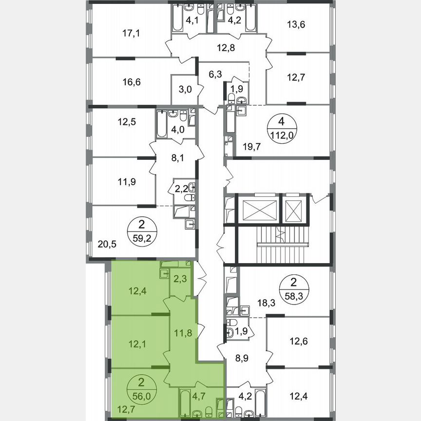 2-к. квартира, 56 м², 15/17 эт.