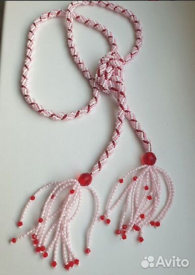 Лариат-Колье-Жгут-Пояс бисер на кистях с бусинками