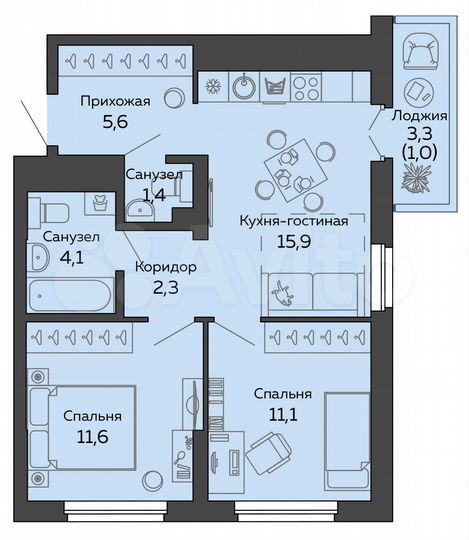 2-к. квартира, 53 м², 25/25 эт.