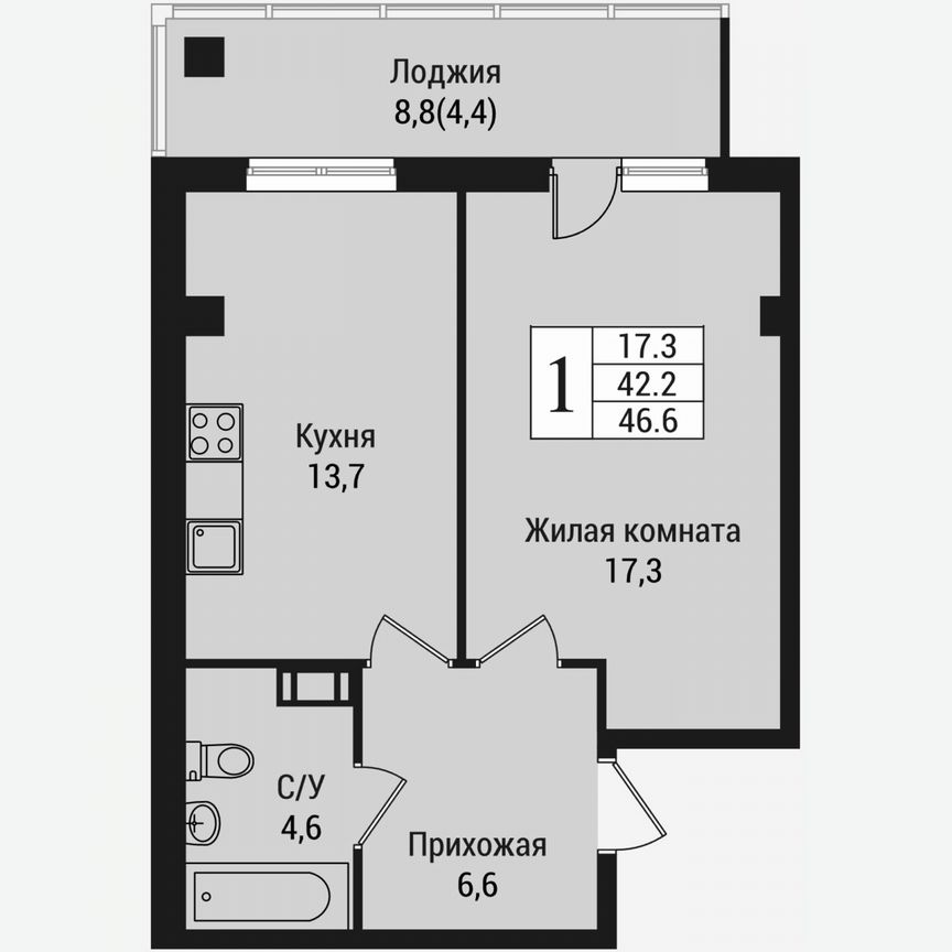 1-к. квартира, 51,2 м², 6/15 эт.