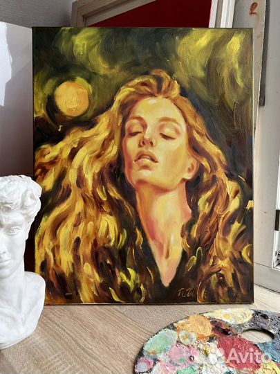 Картина маслом, лунная ночь, 40/50 см