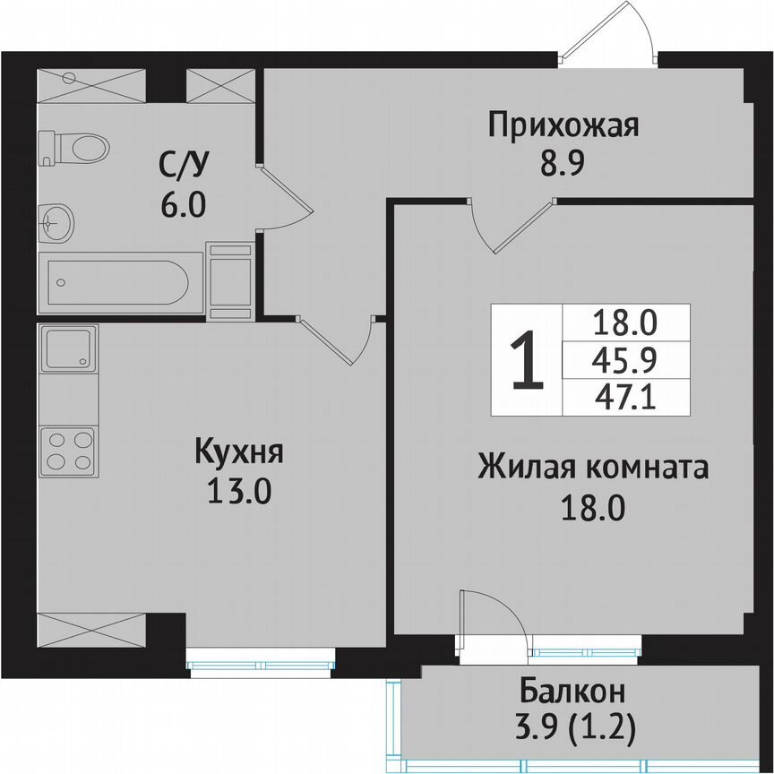 1-к. квартира, 49,8 м², 10/10 эт.