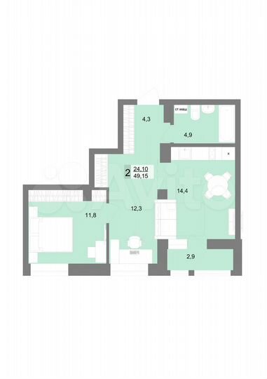 2-к. квартира, 49,2 м², 6/31 эт.