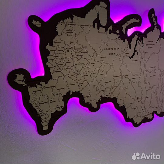 Карта России деревянная с подсветкой