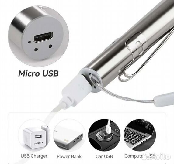 Фонарик USB светодиодная ручка