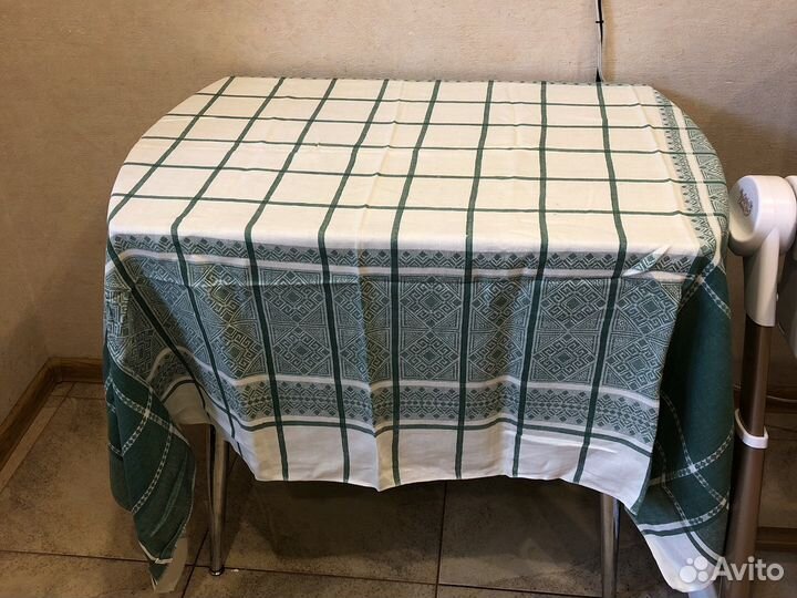 Скатерть белая зеленая на стол СССР