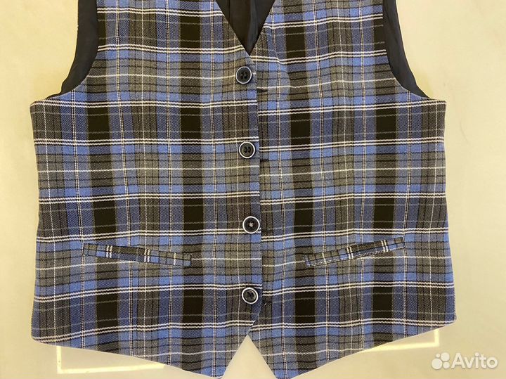 Жилет школьный серо-голубая клетка Юнион-центр