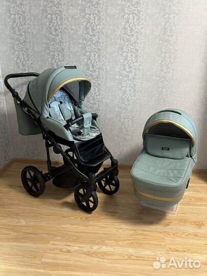 Коляска Adamex 2в1, cepo-зеленая эко-кожа