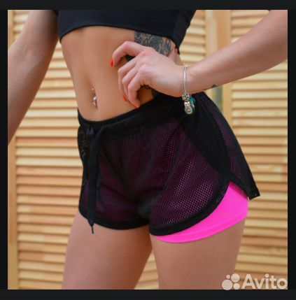Спортивные женские шорты двойные с сеткой L