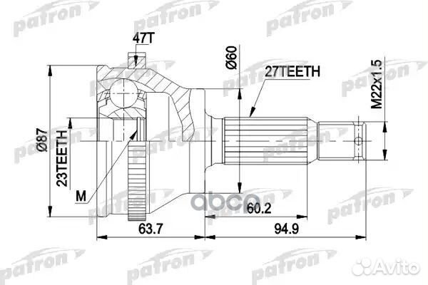 Шрус наружн лев к-кт A:27 B:23 D:60 ABS:47 HY