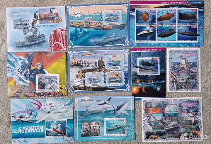 Марки 10 листов/блоков (подводный флот, подлодки)