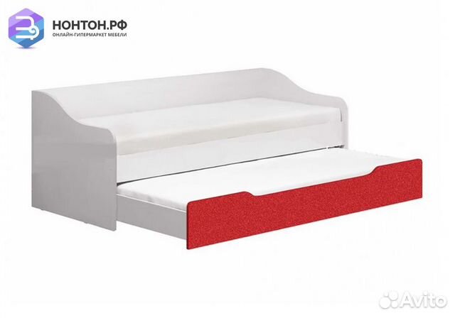 Кровать выдвижная Вега Алфавит белый / красный мет