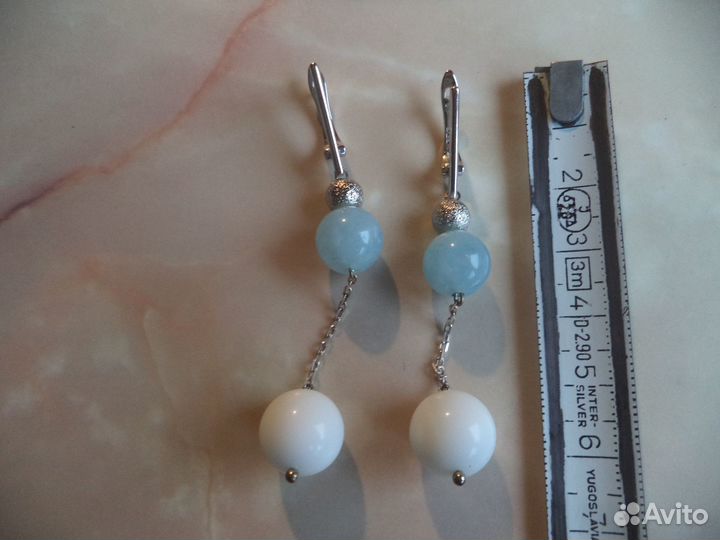 Серьги-подвески серебро 925, камни