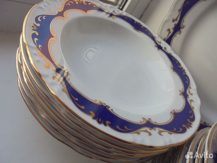 Thun Чехия фарфор набор тарел 16 шт кобальт позол